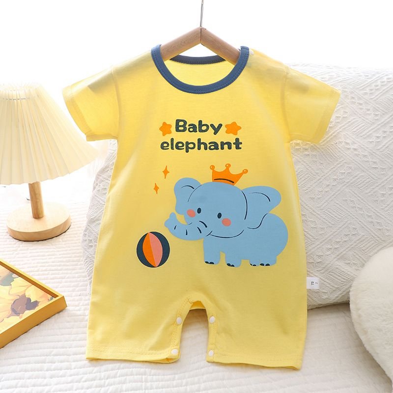 Kids Baby Boys Girls Casual Cute Cartoon Print Short Sleeve Romper