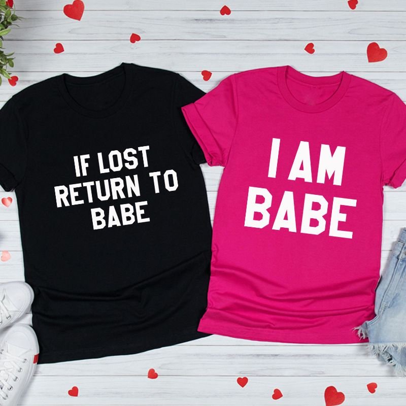 Valentine Day Simple Letter Print Round Neck Short Sleeve Couple T-Shirt