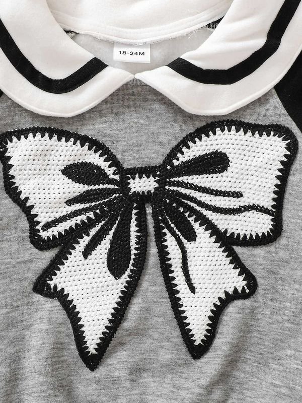 Kids Toddler Girls Casual Cute Bow Long Sleeve Peter Pan Collar Sweatshirts Trousers Sets