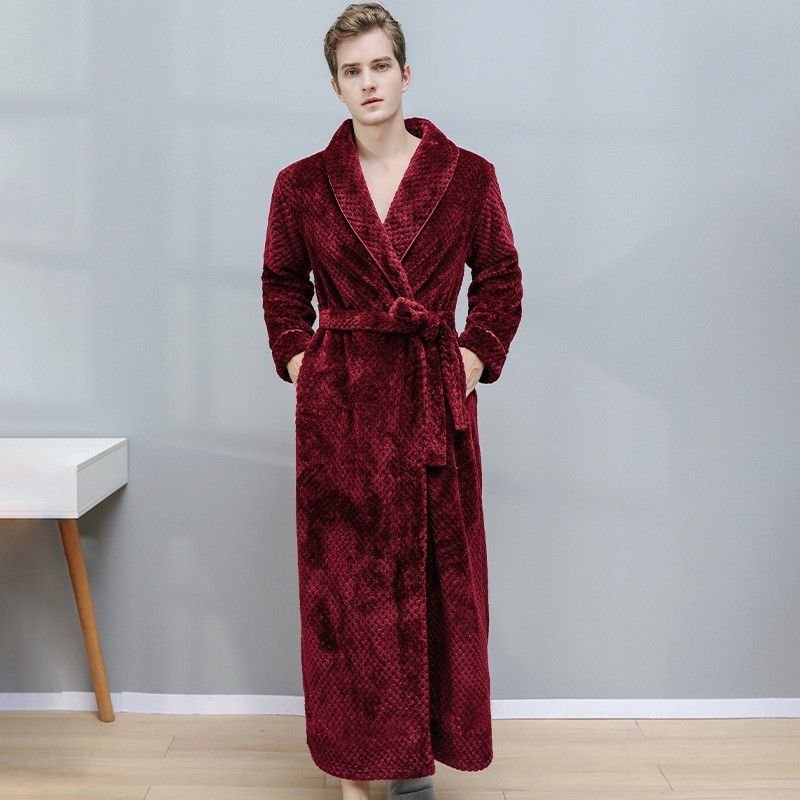 Couples Winter Fashion Casual Home Solid Color Flannel Lapel Long Sleeve Robes Sleepwear