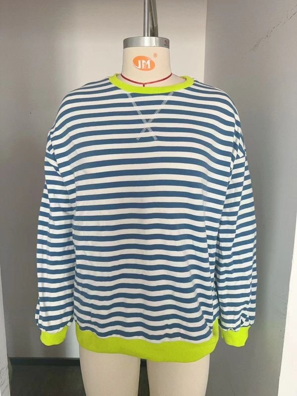 Women Fashion Stripe Print Round Neck Long Sleeve Sweatshirt