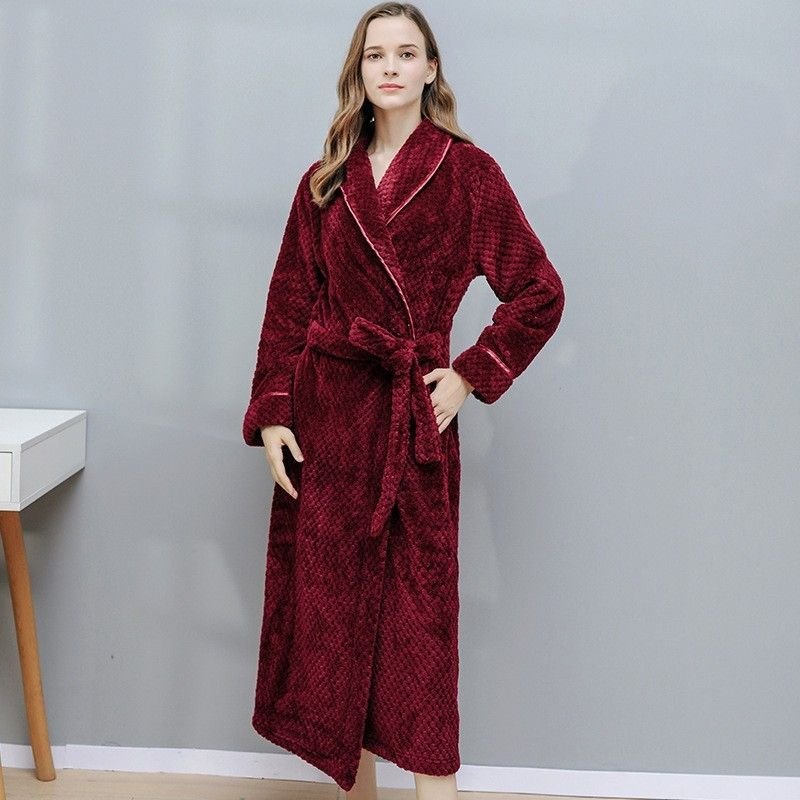 Couples Winter Fashion Casual Home Solid Color Flannel Lapel Long Sleeve Robes Sleepwear