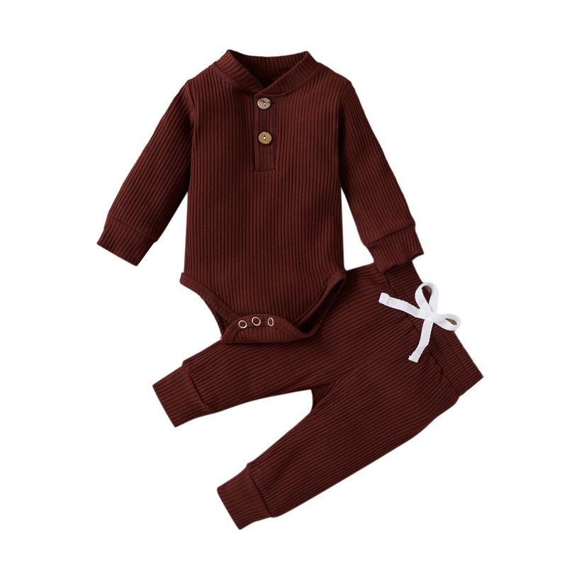 Kids Baby Boys Girls Casual Cute Solid Color Rib-Knit Long-Sleeved Romper Trousers Sets