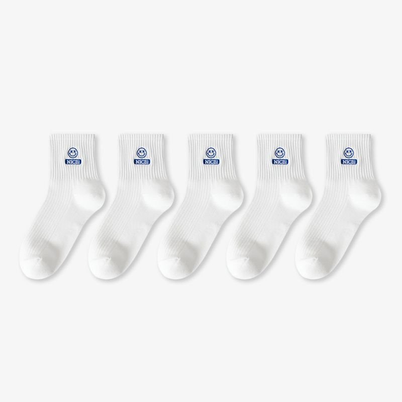 Men Simple Smiley Letter Embroidered Breathable Socks 5 Pair-Pack