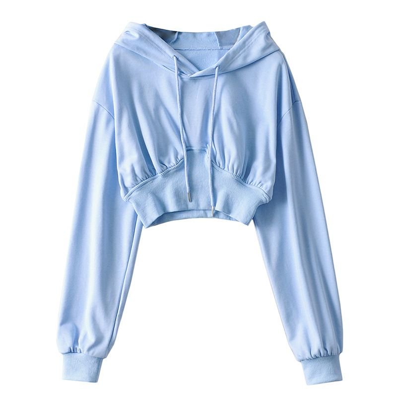 Fashion Women Spring Loose Long Sleeve High Waist Solid Color Crop Sweatshirt Custom