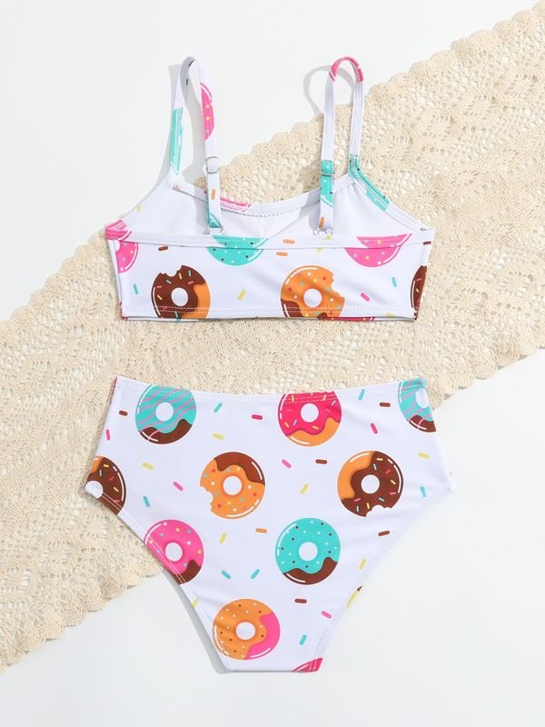 Kids Toddler Girls Casual Cute Donuts Print Tankinis Swimwear