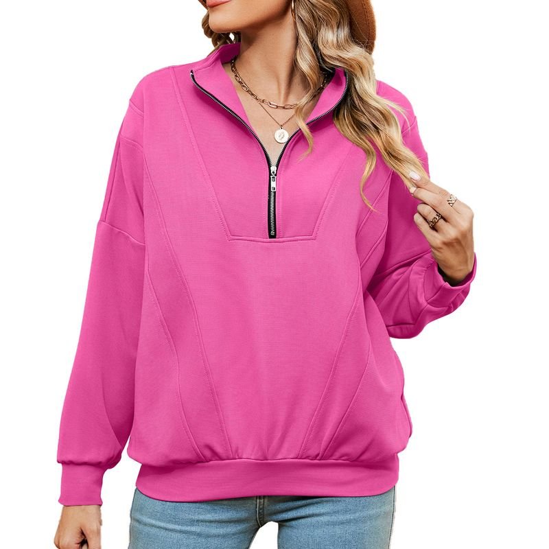 Autumn Winter Women Casual Solid Color Zipper Long Sleeve Blank Sweatshirt