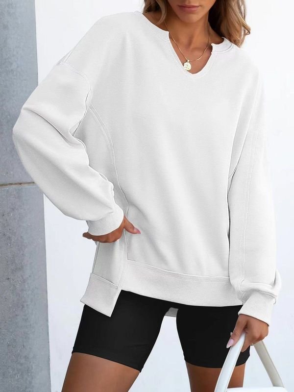 Autumn Winter Women Fashion Solid Color Loose Irregular Hem Long Sleeve Sweatshirt