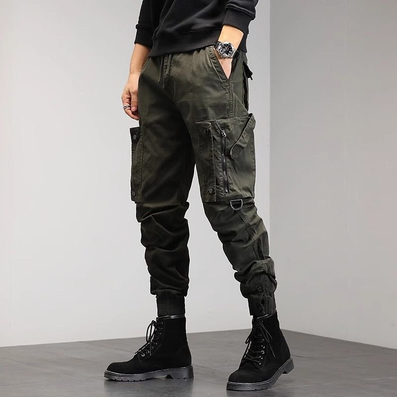 Men Spring Autumn Fashion Casual Solid Color Plus Size Jogger Cargo Pants