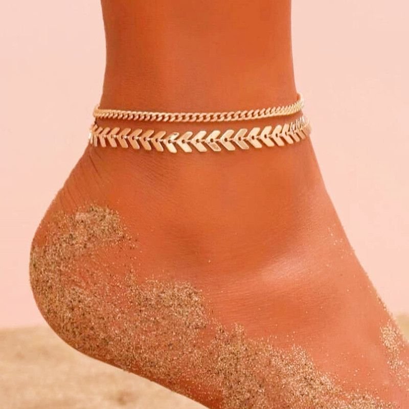 Women Fashion Bohemian Double Alloy Fishbone Anklet