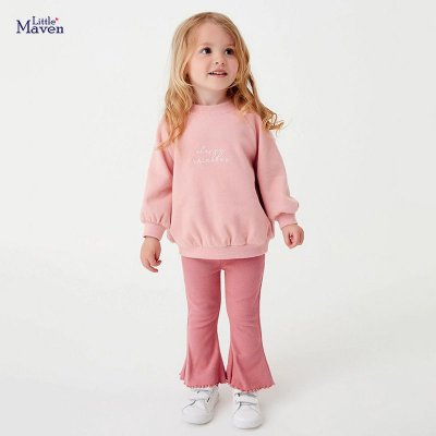 Kids Toddler Big Girls Autumn Winter Fashion Casual Simple Solid Color Letter Sweater Flare Trousers Set