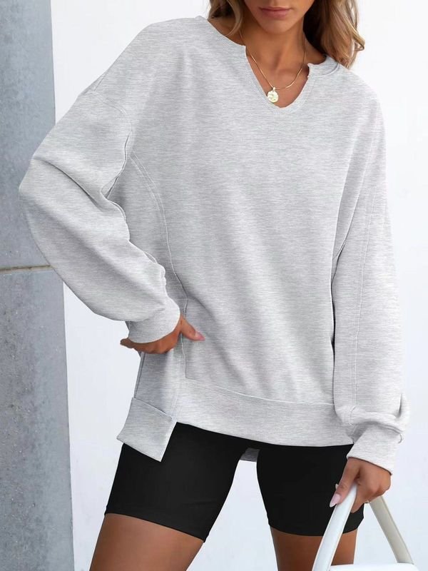 Autumn Winter Women Fashion Solid Color Loose Irregular Hem Long Sleeve Sweatshirt