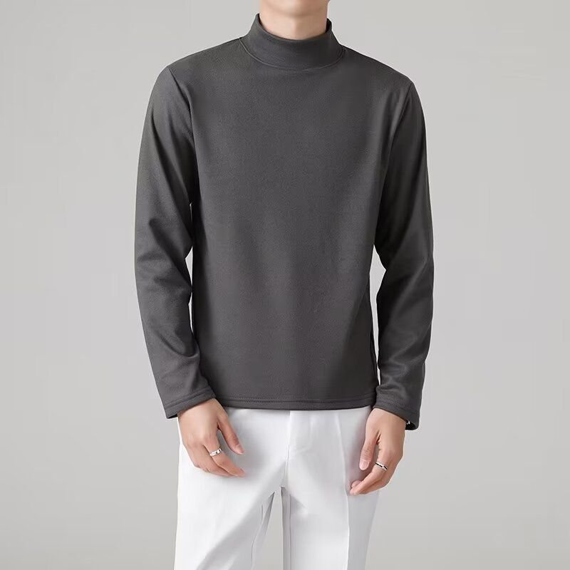 Men Basic Casual Solid Color Plus Size Long Sleeve Turtle Neck T-Shirt