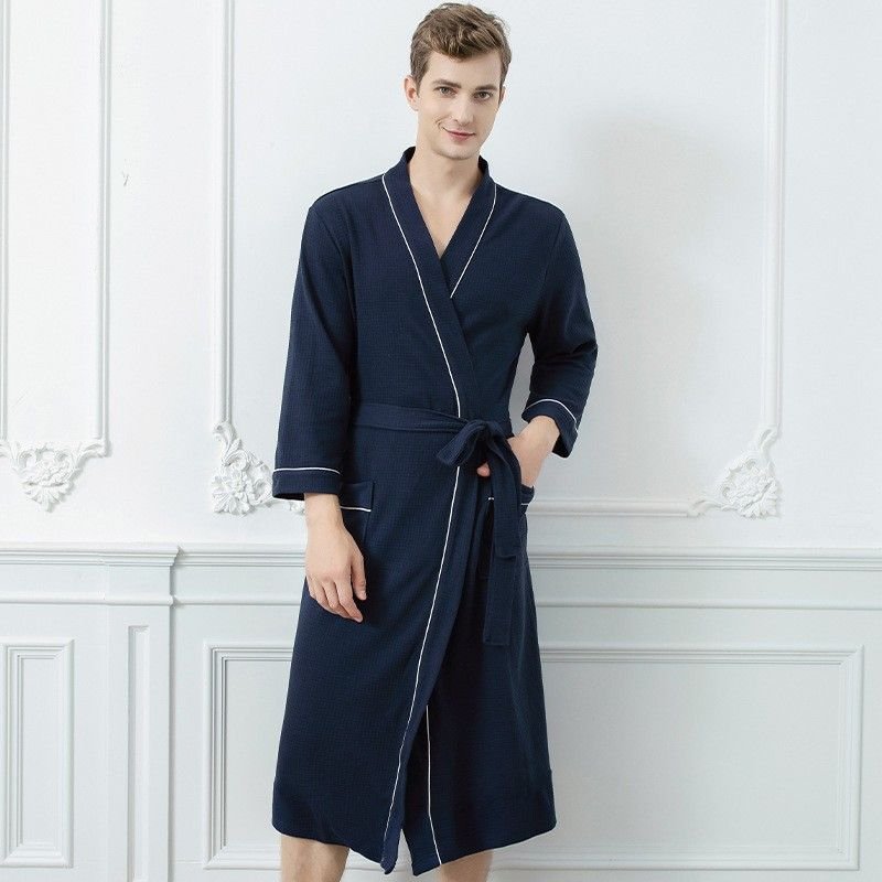 Couples Spring Autumn Fashion Casual Home Solid Color Waffle V Neck Long Sleeve Robes Sleepwear