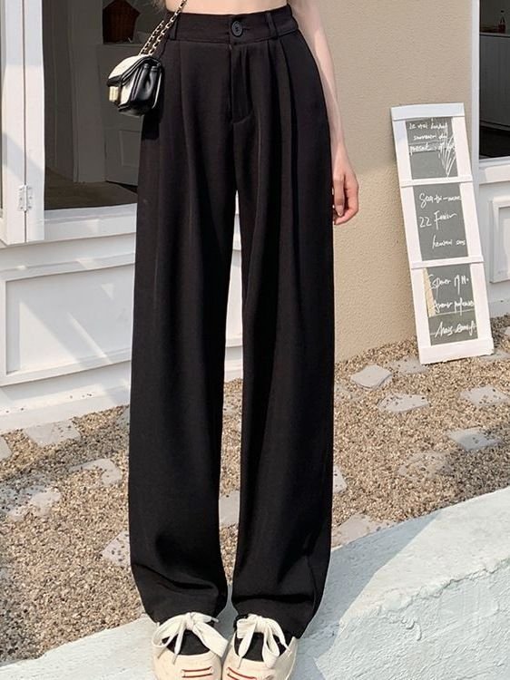 Women Casual Solid Color High Waist Wide Leg Pants