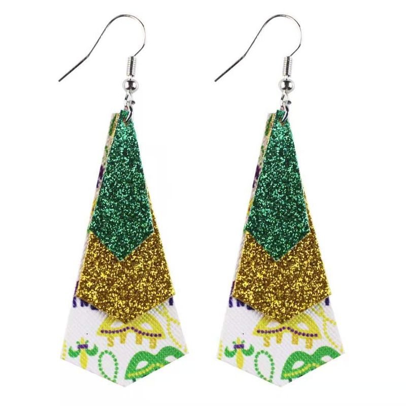 Mardi Gras Multi-Layer Carnival Leather Earrings