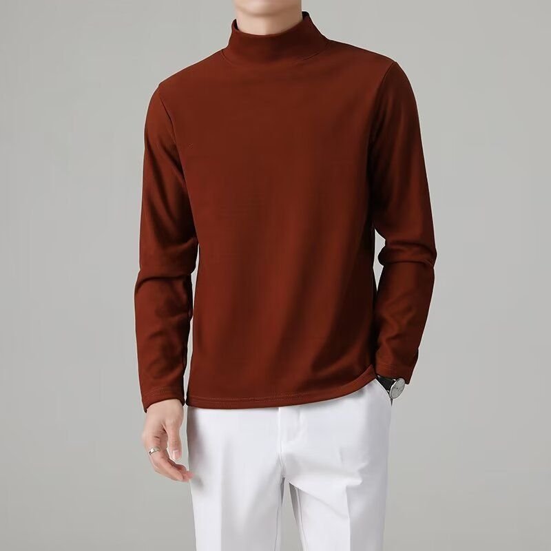 Men Basic Casual Solid Color Plus Size Long Sleeve Turtle Neck T-Shirt