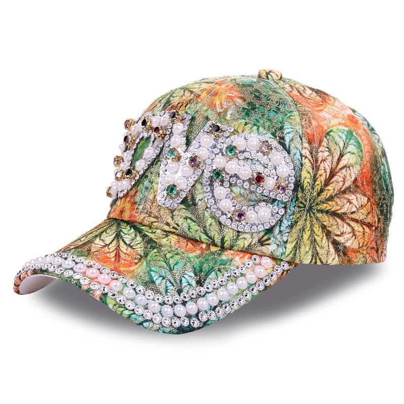 Women Fashion Multicolor Print LOVE Letter Rhinestone Shade Cap