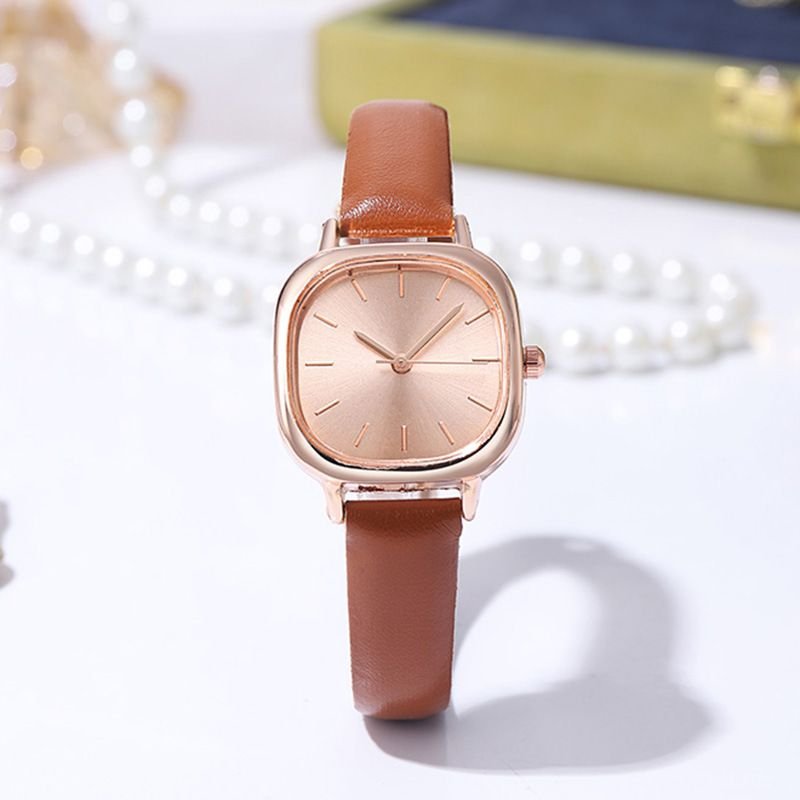 Women Fashion Simple Square PU Quartz Watch