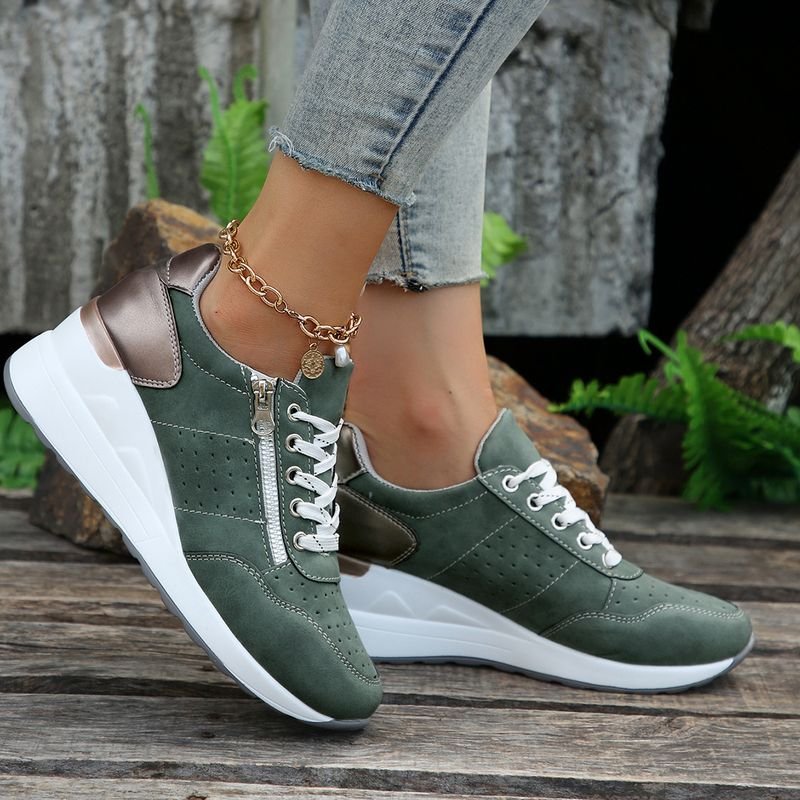 Women Casual Plus Size Round Toe Lace-Up Wedge Heel Sneaker