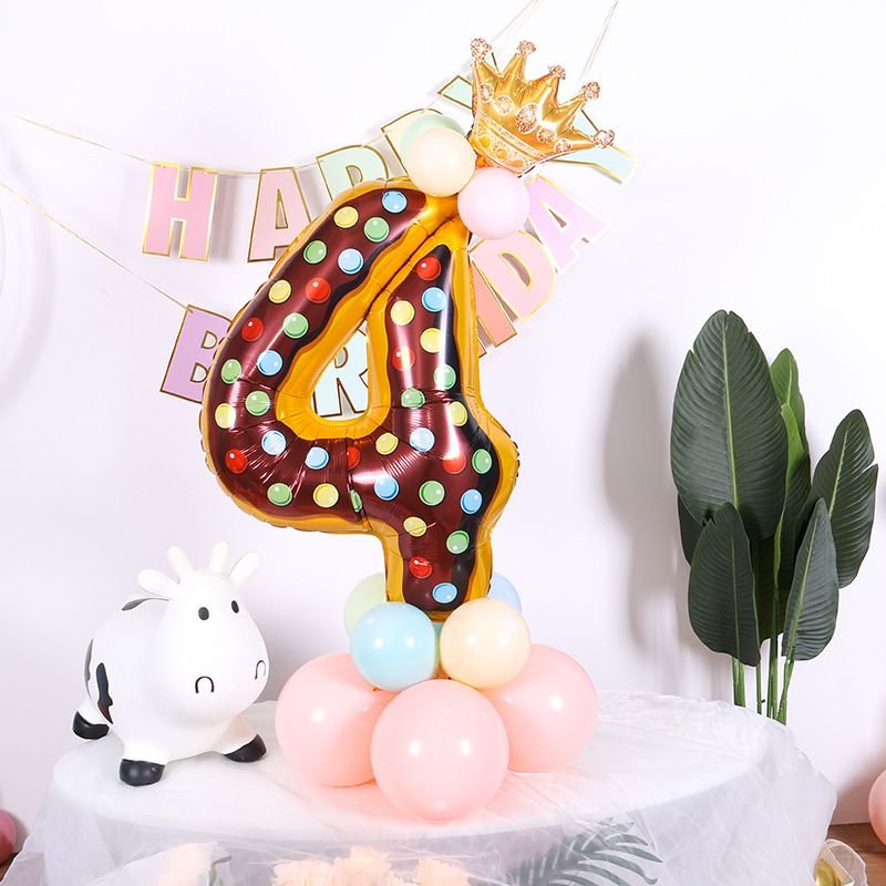 32 Inch Candy Donut Digital Balloon Baby Birthday Decoration Aluminum Film Balloon