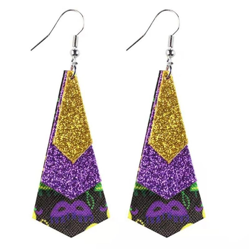 Mardi Gras Multi-Layer Carnival Leather Earrings