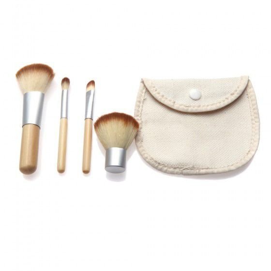 4pcs/set Bamboo Handle Mini Bag Packed Women Easily-carried Cosmetic Brushes