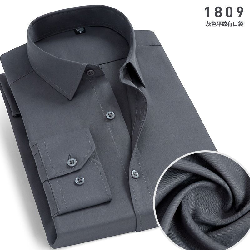 Men Fashion Casual Business Basic Solid Color Plus Size Long Sleeve Lapel Shirt