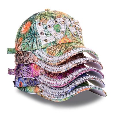 Women Fashion Multicolor Print LOVE Letter Rhinestone Shade Cap