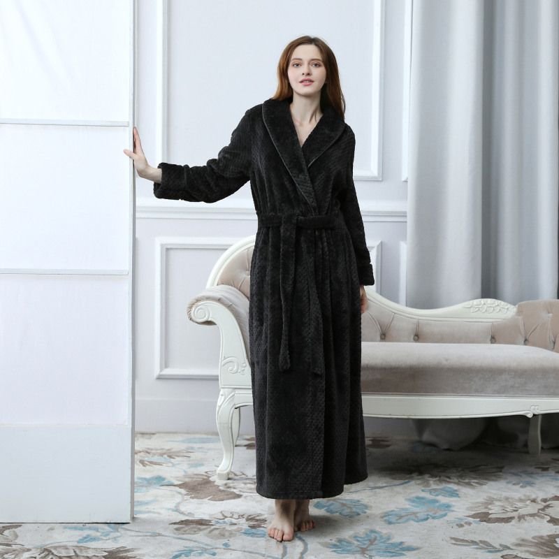 Couples Winter Fashion Casual Home Solid Color Flannel Lapel Long Sleeve Robes Sleepwear