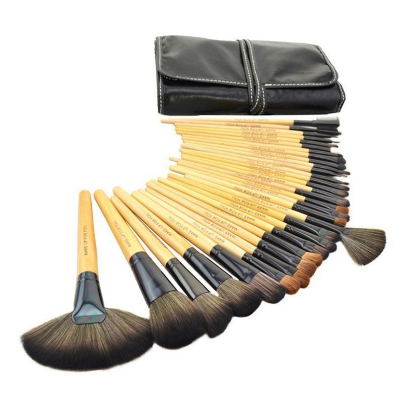 32pcs/set PU Bag Packed Natural Color Wooden Handle Nylon Brushes