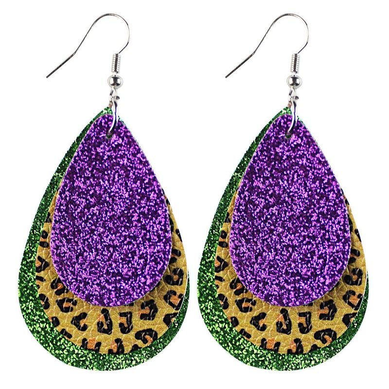 Mardi Gras Multi-Layer Carnival Leather Earrings