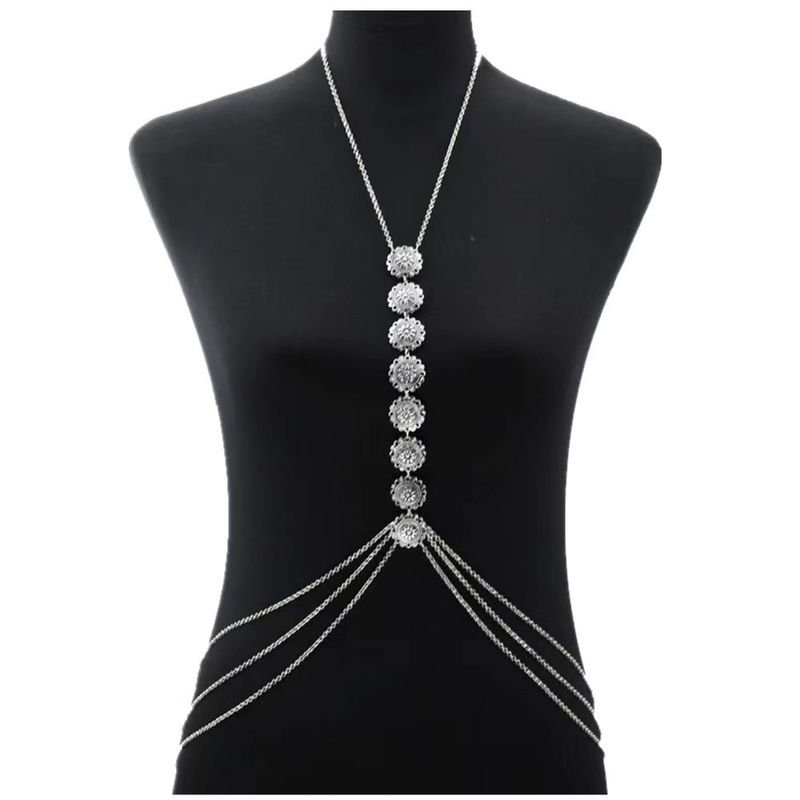 Women Retro Fashion Simple Carved Pattern Plate Back Body Chain