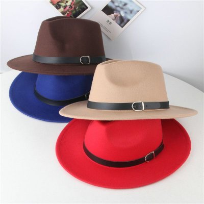 Women Fashion Casual British Style Wool Belt Brimmed Hat