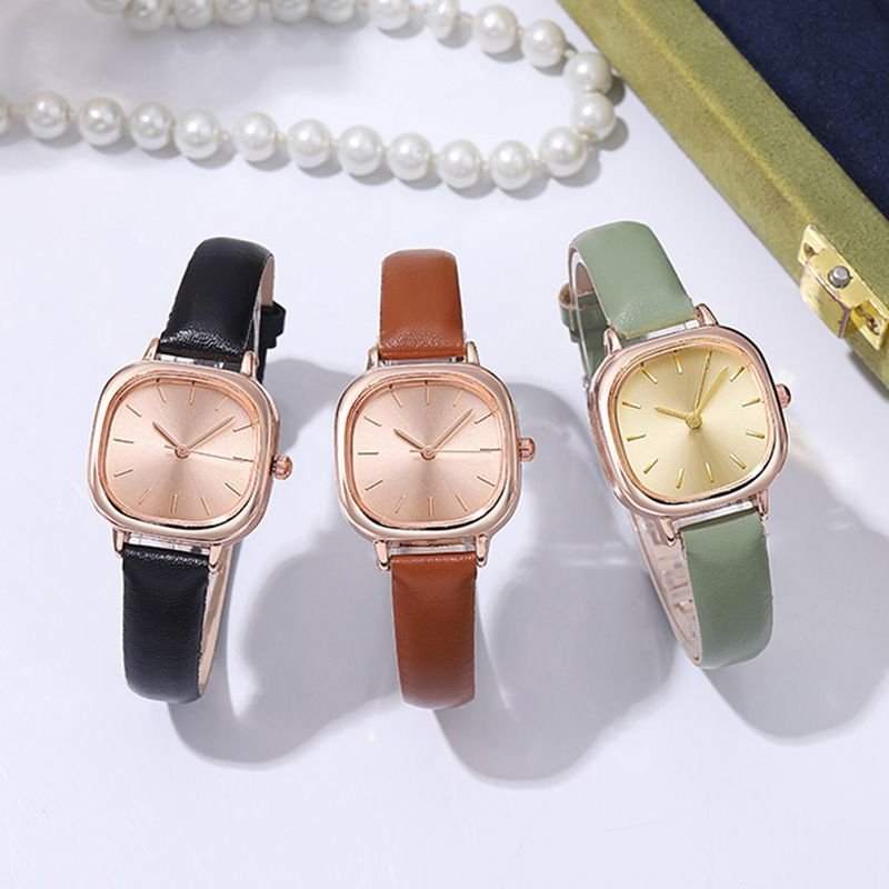 Women Fashion Simple Square PU Quartz Watch