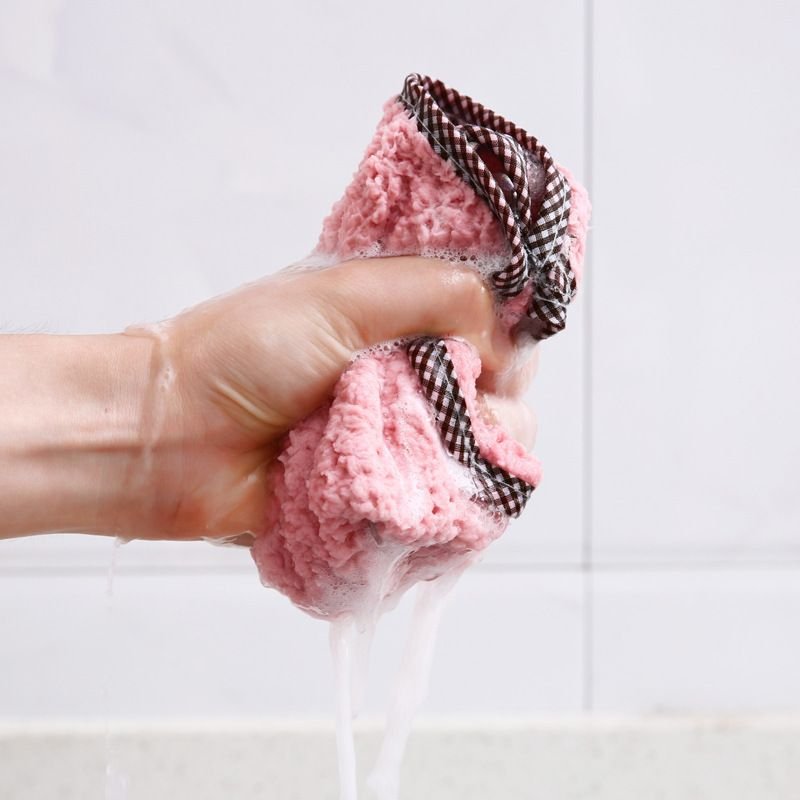 Fashion Solid Color Thickened Kitchen Household Coral Fleece Cleaning Dishcloth