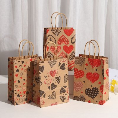 Valentine Day Cartoon Heart Print Kraft Paper Gift Bag