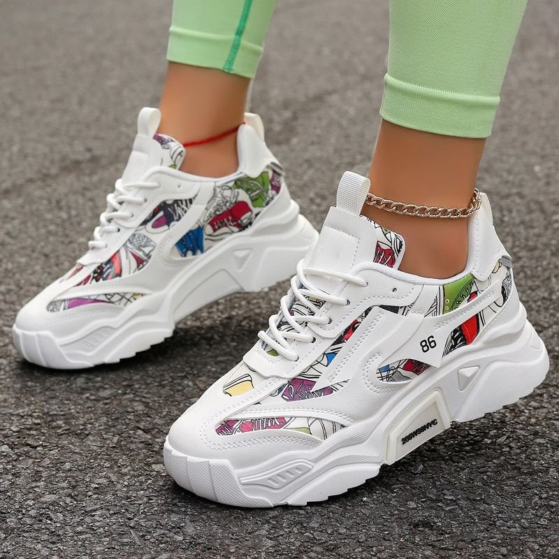 Women Fashion Casual Plus Size Breathable Lace-Up Thick-Soled Sneaker