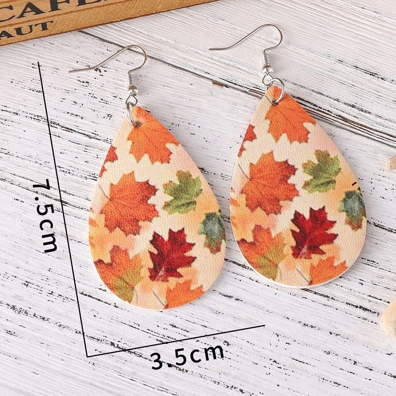 Autumn Thanksgiving Maple Leaf Pendant Pu Leather Earrings