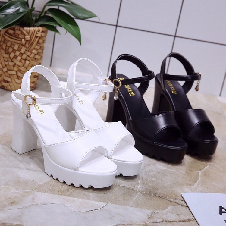 Summer Women Fashion Plus Size Casual Peep Toe Platform Buckle Strap High Heel Sandals