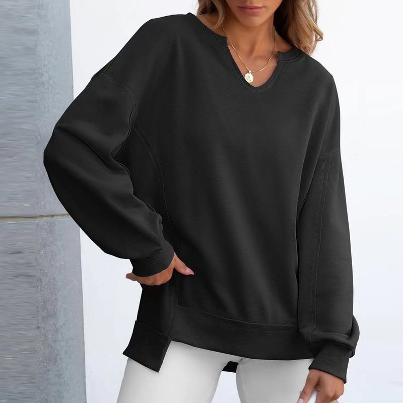 Autumn Winter Women Fashion Solid Color Loose Irregular Hem Long Sleeve Sweatshirt