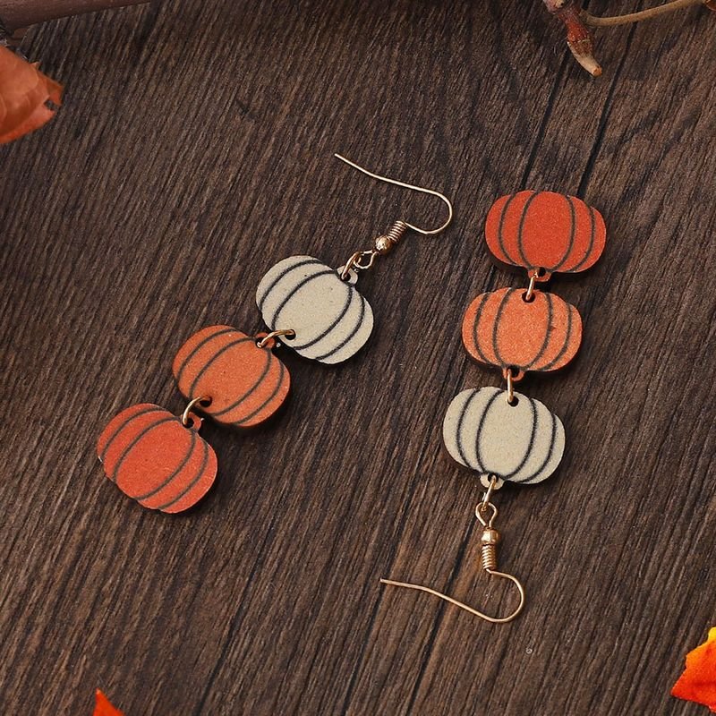 Thanksgiving Three-Color Pumpkin Triple Pendant Earrings