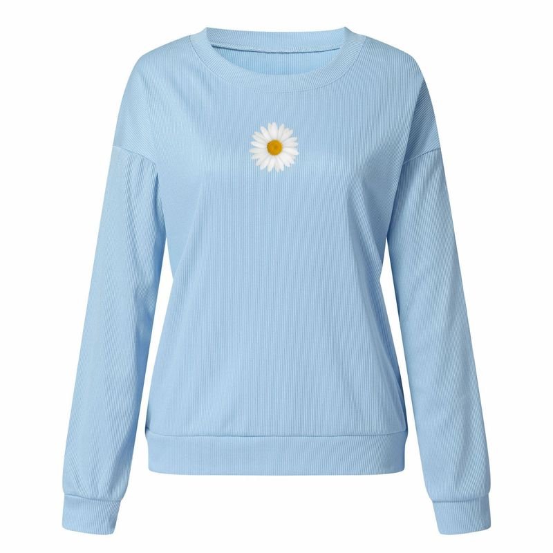 Women Fashion Letter Dandelion Floral Print Crewneck Long Sleeve Sweatshirt