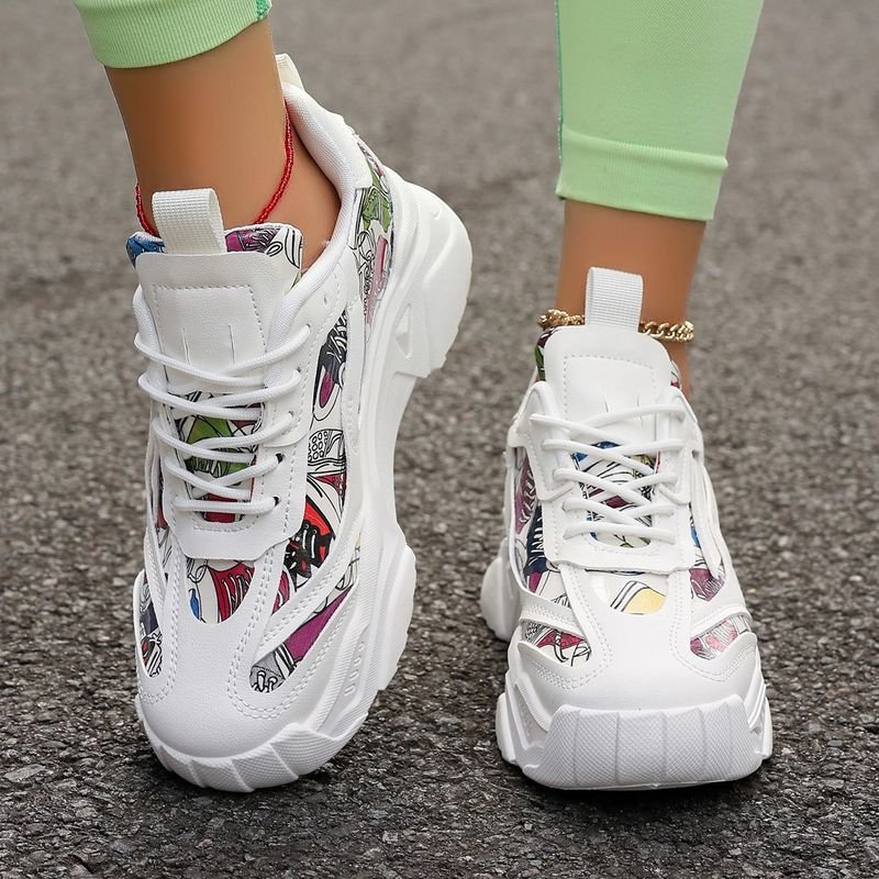 Women Fashion Casual Plus Size Breathable Lace-Up Thick-Soled Sneaker