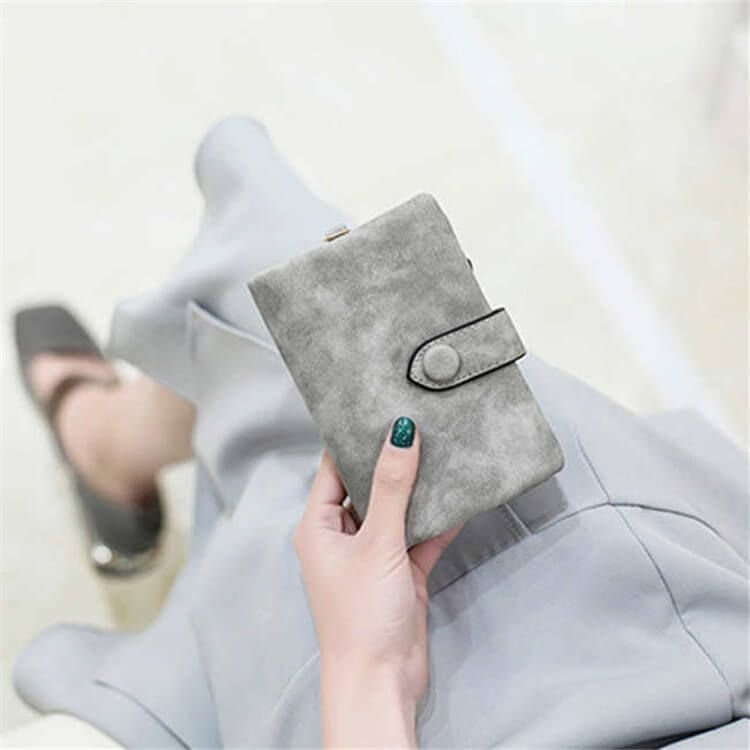 Women Fashion Solid Color Tirfold Muti-card Holder Wallet