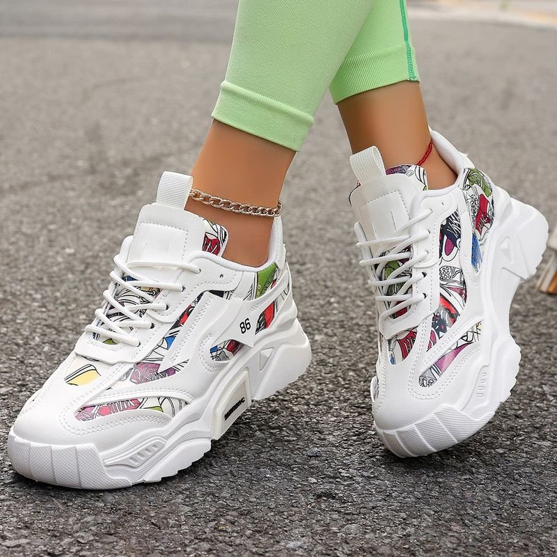 Women Fashion Casual Plus Size Breathable Lace-Up Thick-Soled Sneaker