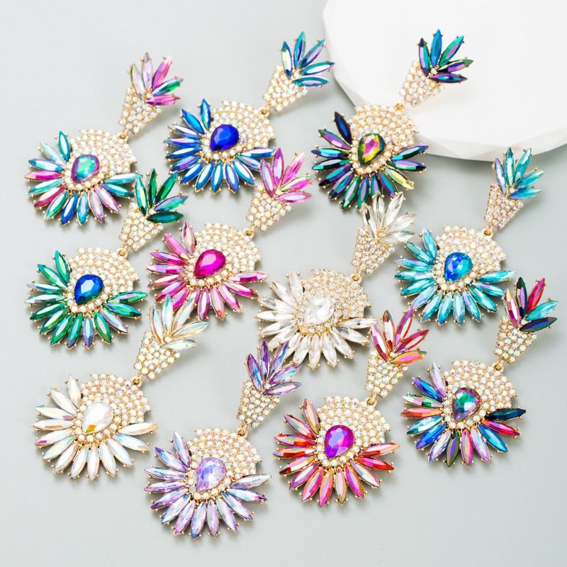 Bohemian National Style Exaggerated Alloy Rhinestone Earrings