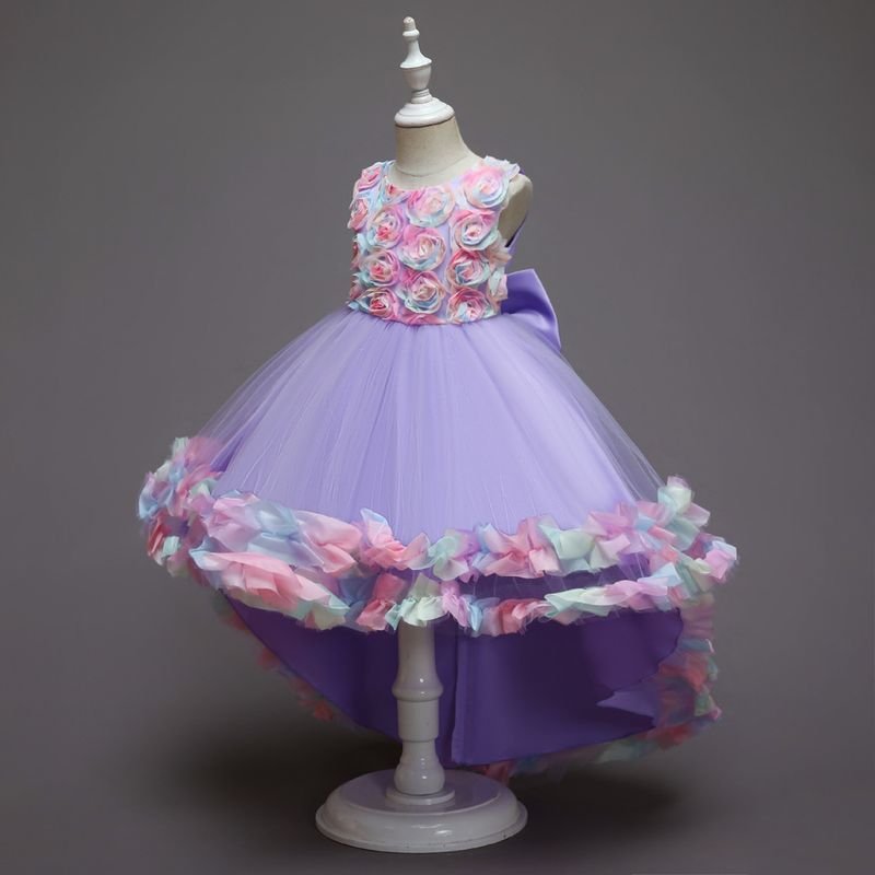 Kids Toddler Girls Fashion Flower Gradient Color Mesh Sleeveless Party Tutu Dress