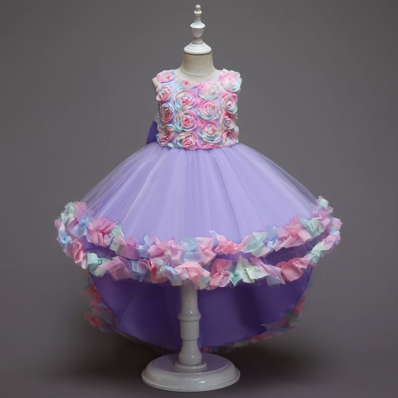 Kids Toddler Girls Fashion Flower Gradient Color Mesh Sleeveless Party Tutu Dress