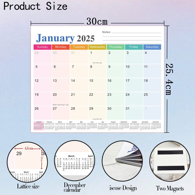 2025 English Calendar Magnetic Tearable Refrigerator Sticker Household Calendar Schedule